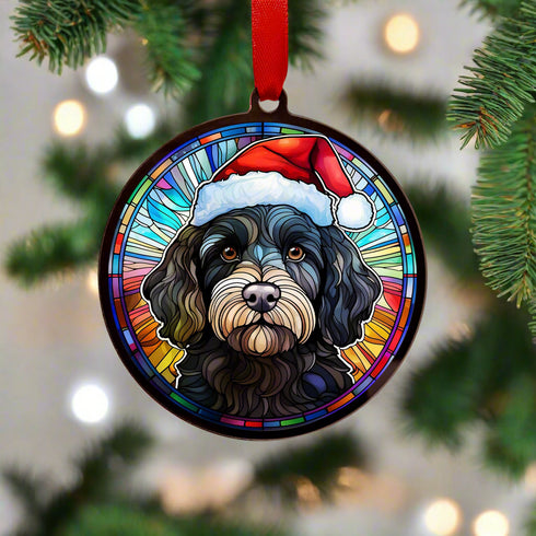 Cavapoo in Santa Hat Suncatcher Decoration